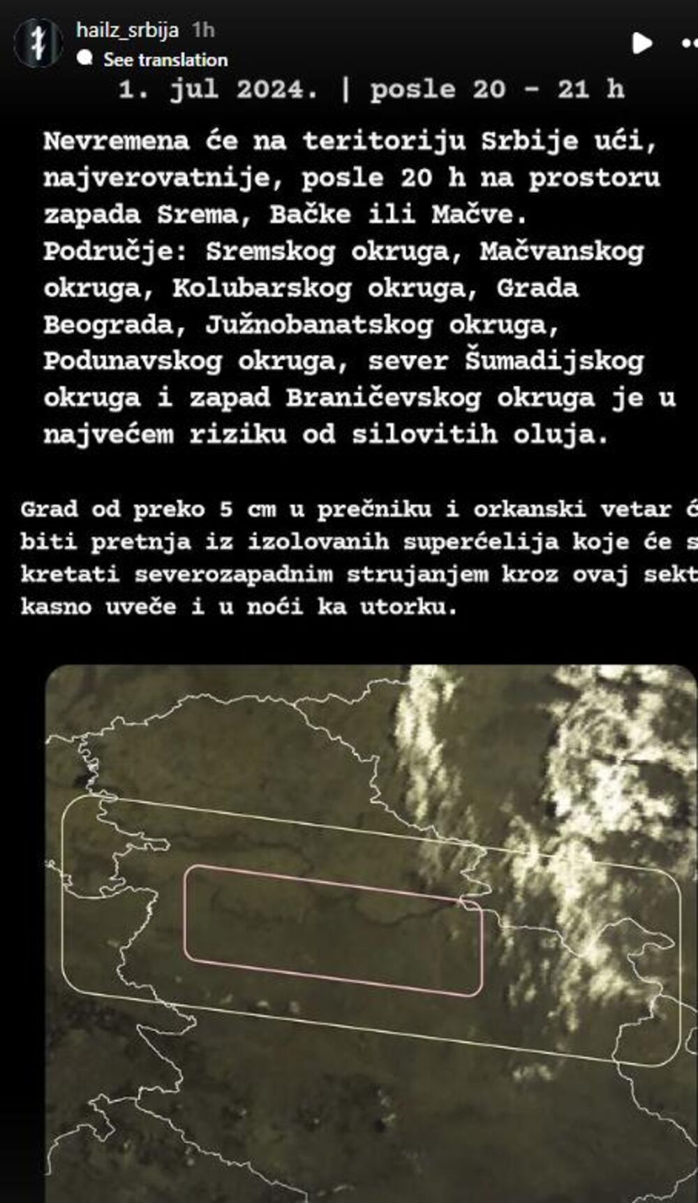 Najava za nevreme 1. jul 