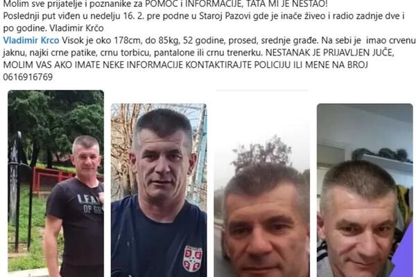 Nestao Vladimir (52) u Staroj Pazovi: Već tri dana ni traga ni glasa od njega, ćerka detaljno opisala kako izgleda