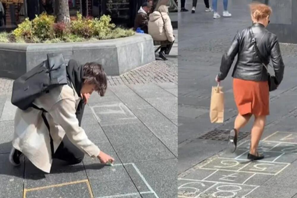 Luka nacrtao "školicu" u samom srcu Beograda: Reakcije ljudi će vas iznenaditi, snimak vraća u detinjstvo (VIDEO)
