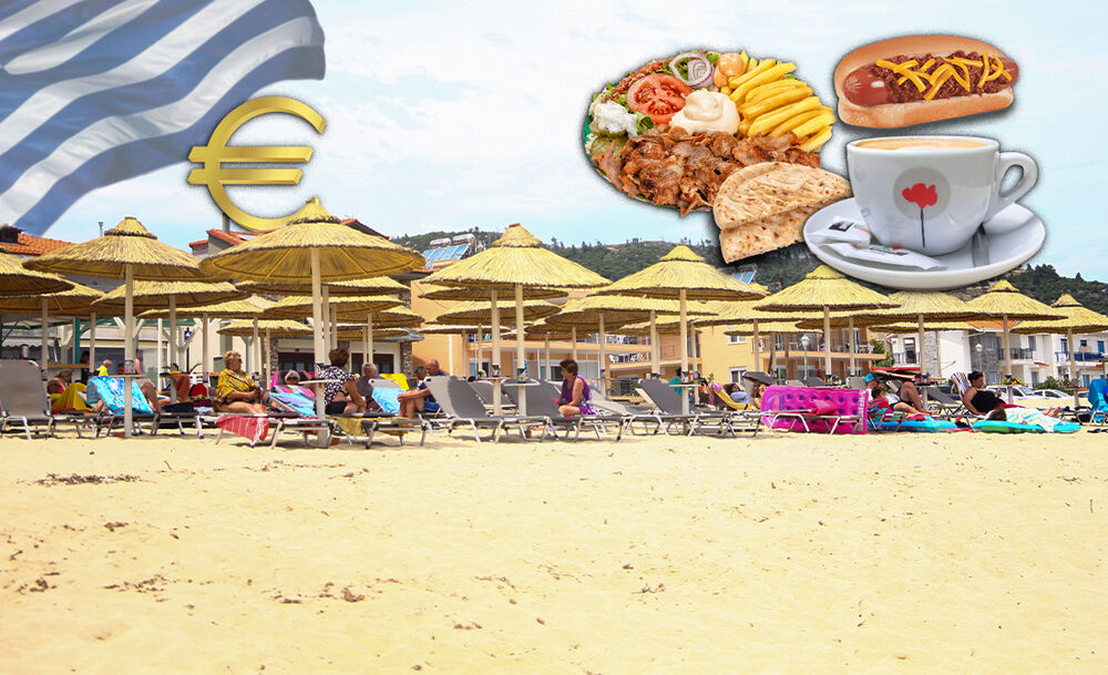Cene, plaža, Grčka, hrana, kafa