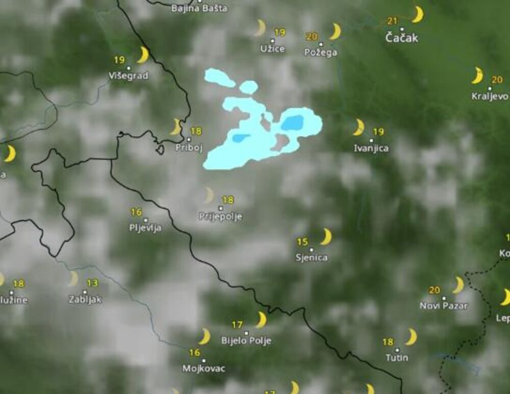 Kretanje pljuskova u 21 čas