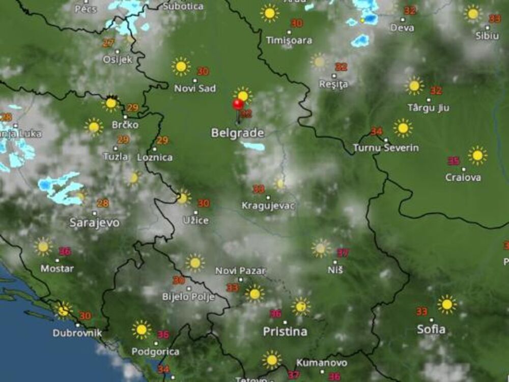 Kretanje padavina u 12 časova