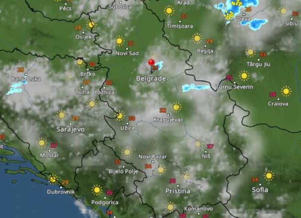 Kretanje padavina u 13 časova
