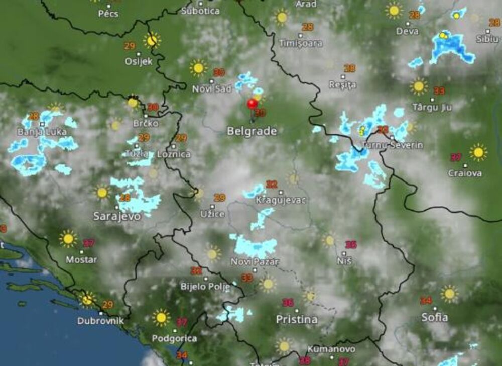 Kretanje padavina u 14 časova