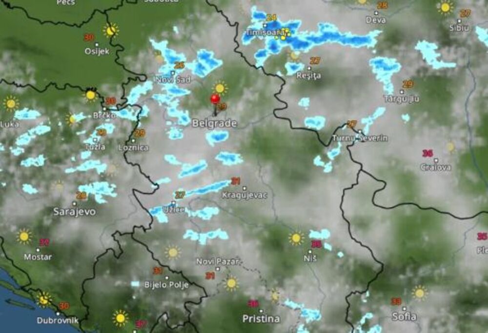 Kretanje padavina u 15 časova