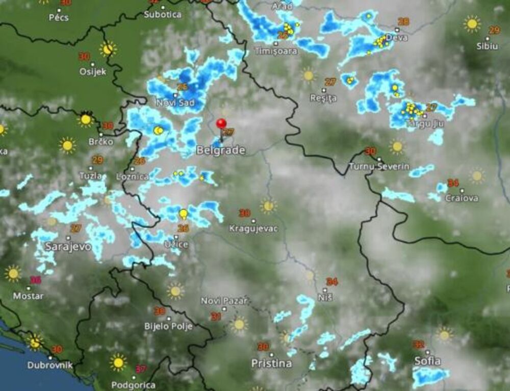 Kretanje padavina u 16 časova