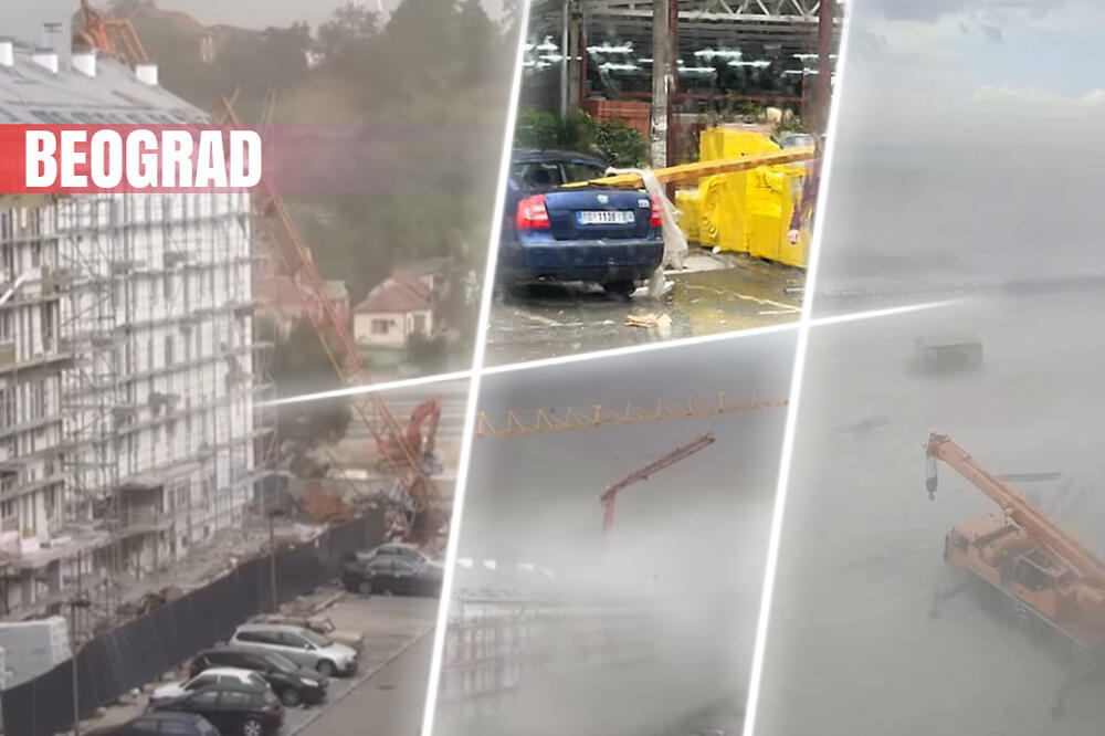 Pao kran na Novom Beogradu! Olujni vetar oborio građavinski kran na ZGRADU, kontejneri "leteli" gradom (FOTO)