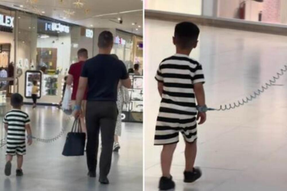 Šta je bre ovo?! Otac prošetao sina na POVOCU kroz tržni centar, snimak razbesneo Srbe - ljudi se KRSTE! (VIDEO)