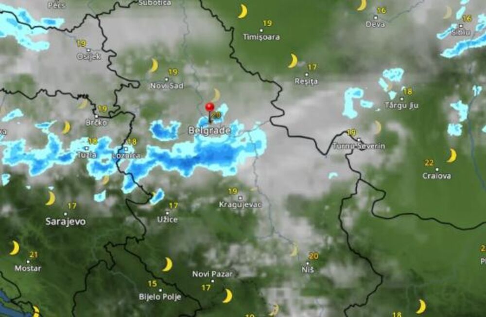 Kretanje nevremena u dva sata posle ponoći