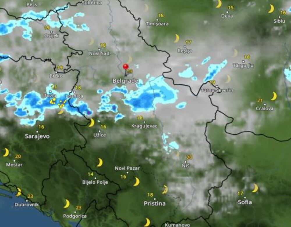 Kretanje nevremena u tri sata posle ponoći