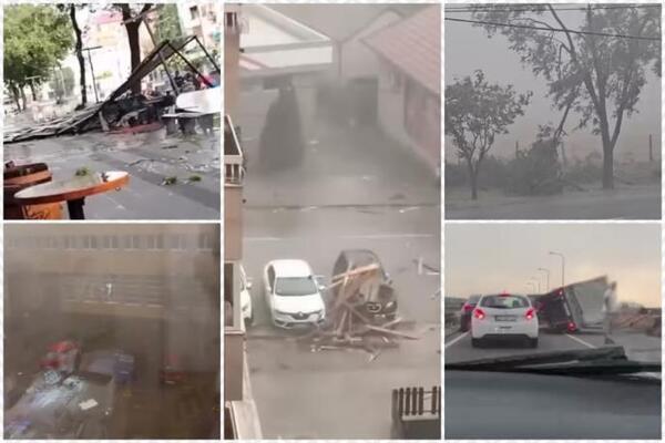 Jezivi snimci nevremena u Požarevcu: Automobili demolirani, vetar kida drveće, grad potpuno devastiran! (VIDEO)