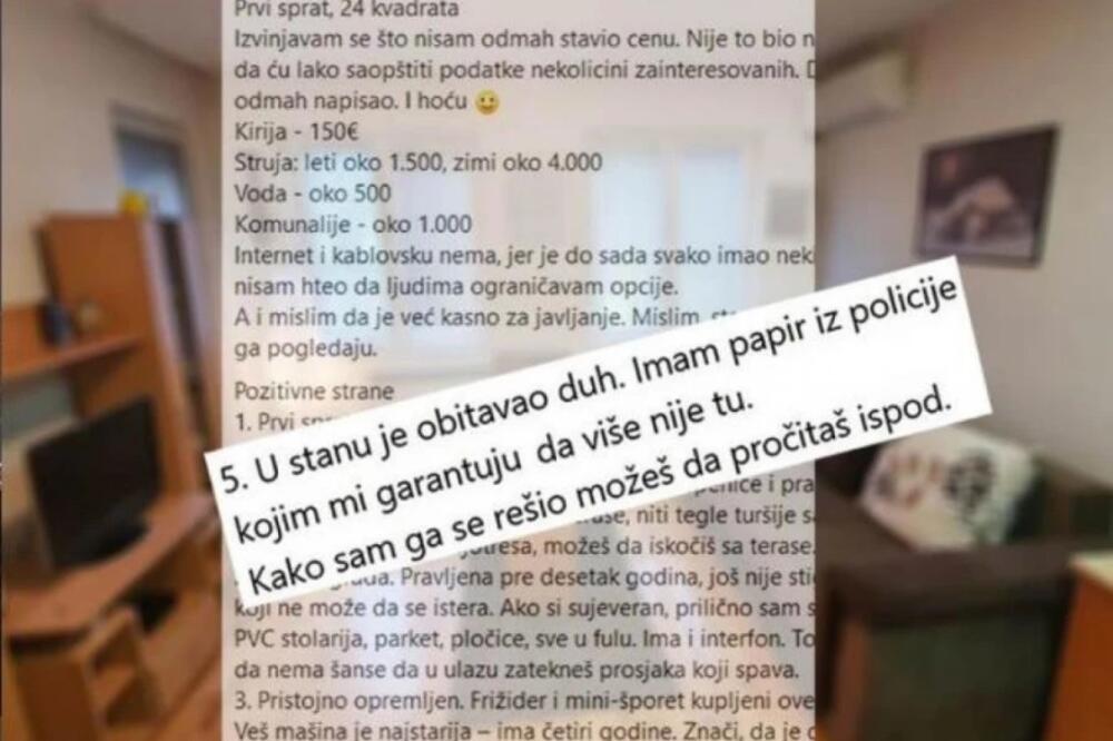 Kirija 150e, struja 1.500 dinara, prvi sprat, nova zgrada! Oglas za stan koji je privukao mnoge, ali ima 1 stvar
