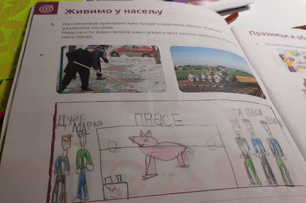 Mala Dunja iz Čačka crtežom pomerila Srbiju! Za domaći zadatak nacrtala tatu i komšiju, a ono što rade je pravi hit