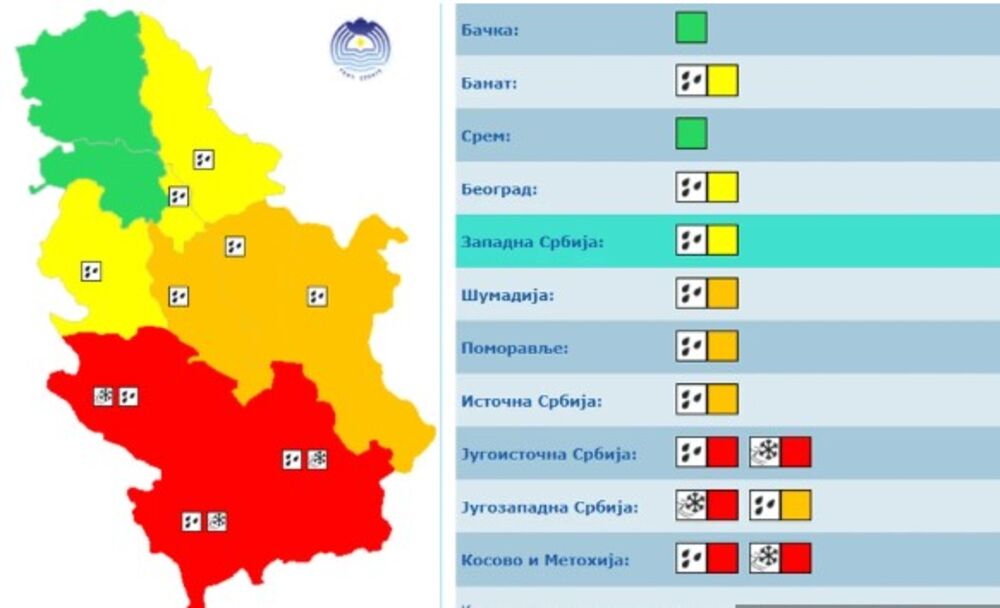 Meteoalarm za 2. oktobar