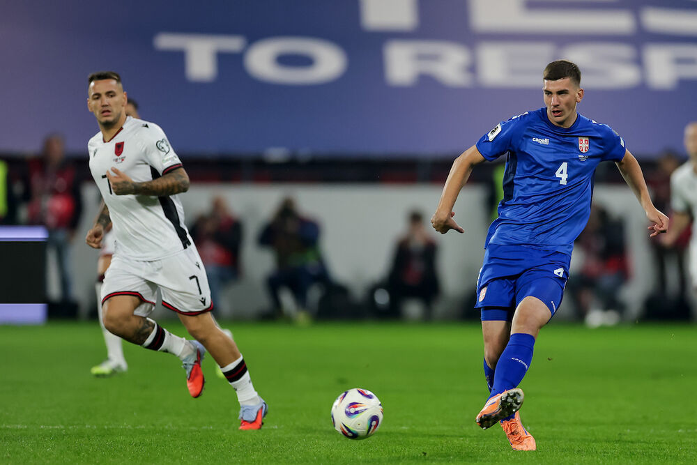 Jedan od debitanata - Veljko Milosavljević na utakmici Srbije i Albanije