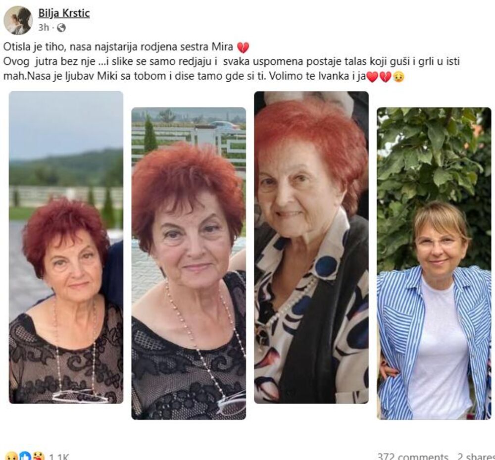 Bilja se oprostila od sestre Mire