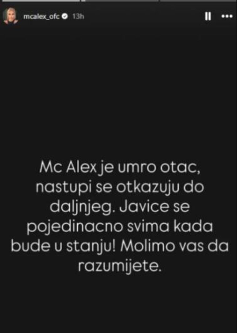 Zbog smrti oca otkazala nastupe