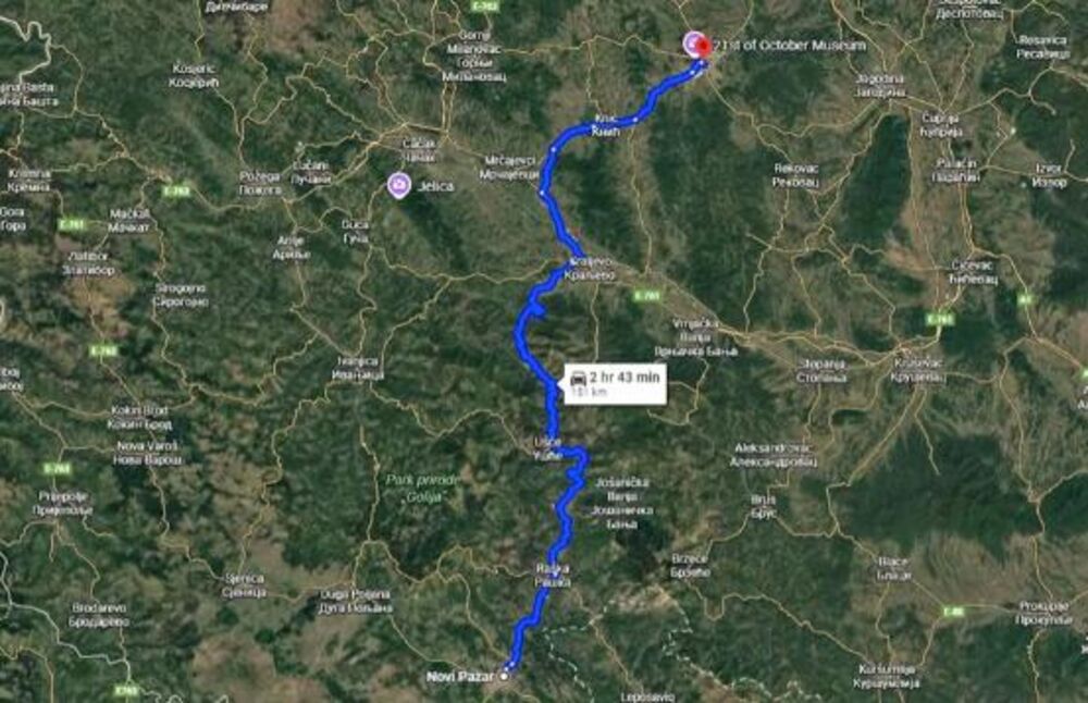 Trasa kojom se kretao kombi za transport novca