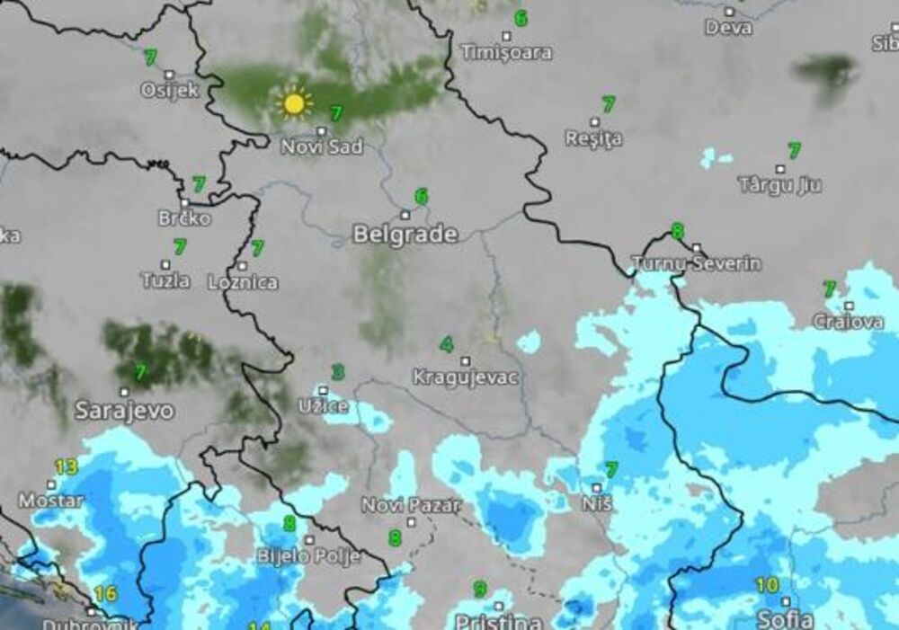 Kretanje nevremena u 12 časova