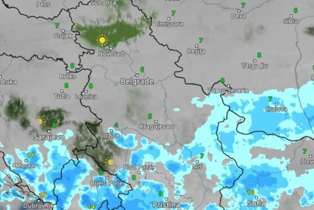 Kretanje nevremena u 13 časova