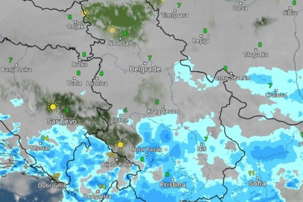 Kretanje nevremena u 14 časova