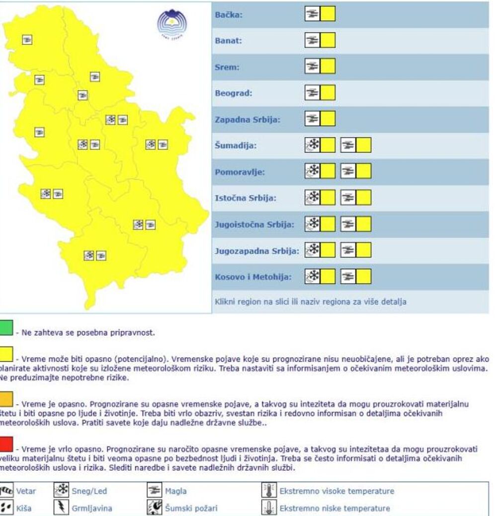 Na snazi žuti meteoalarm