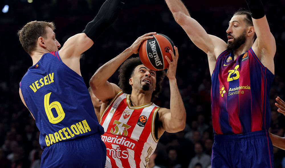 Džordan Nvora na utakmici Crvene zvezde i Barselone u sezoni 2025/26 Evrolige