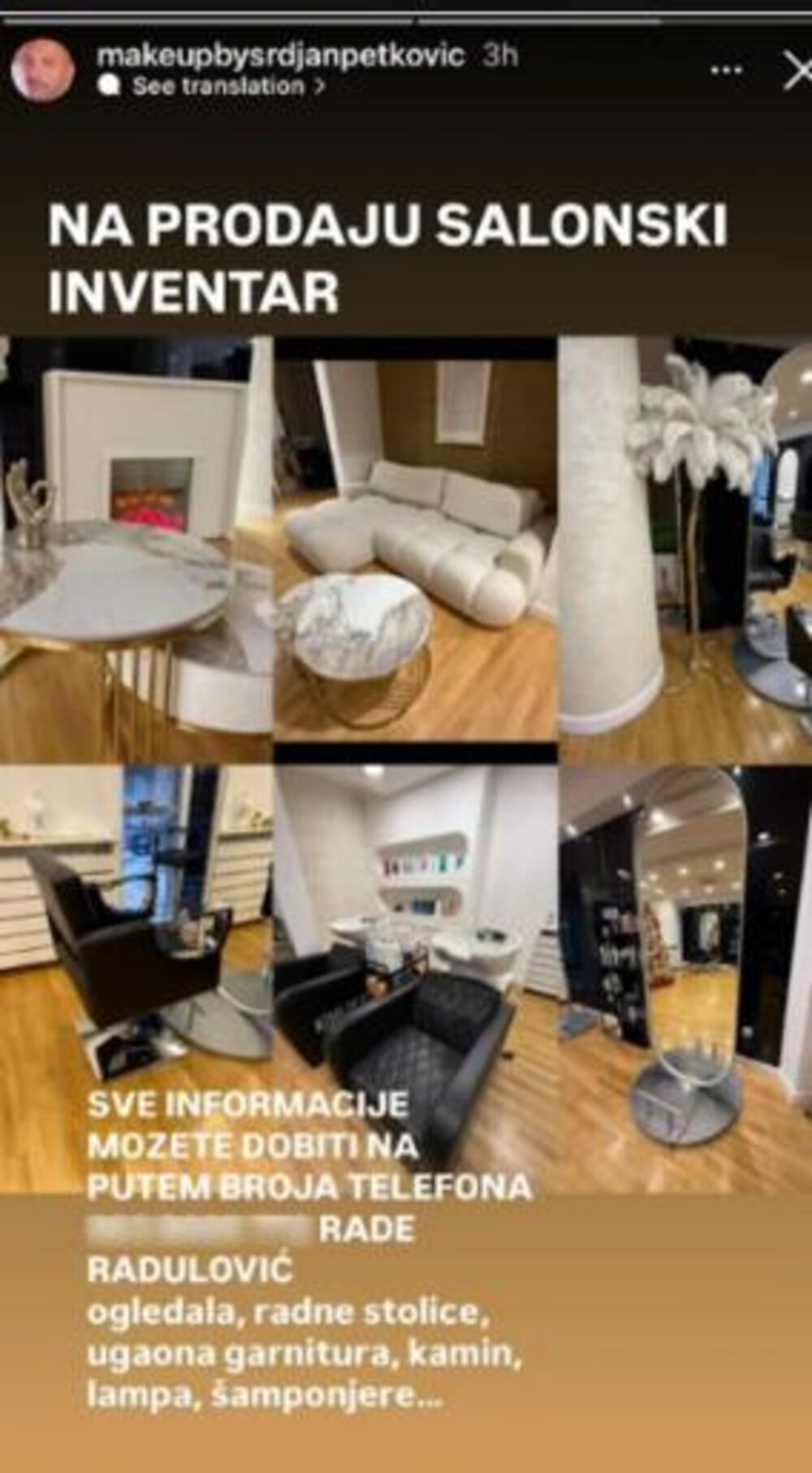 Otac Matije Radulovića objavio oglas da prodaje nameštaj iz salona