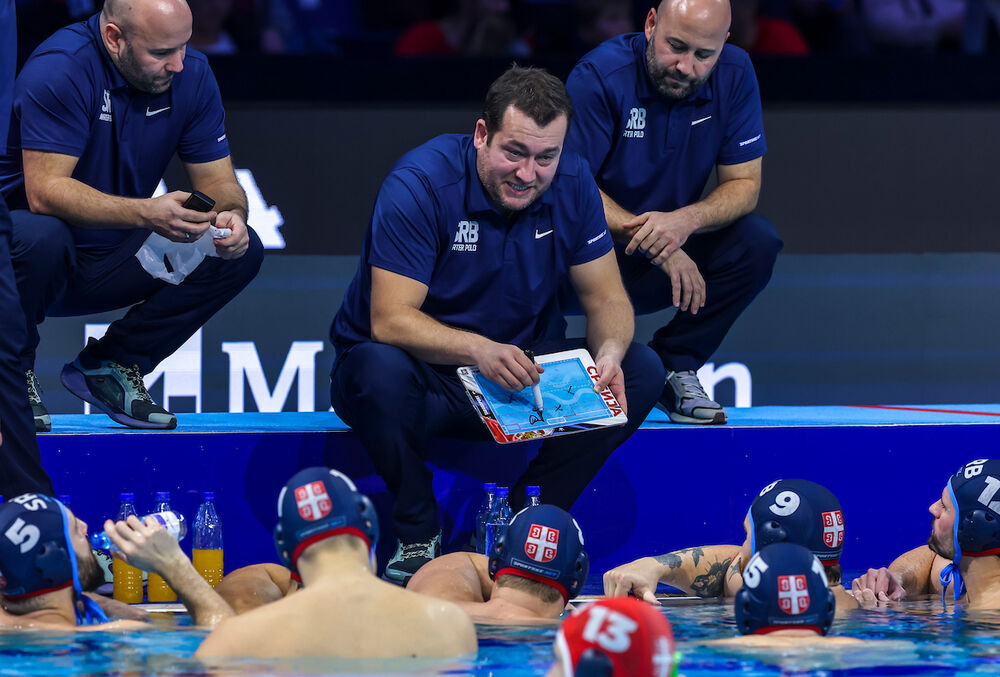 Uroš Stevanović i vaterpolisti Srbije protiv Mađarske na Evropskom prvenstvu u Beogradskoj areni