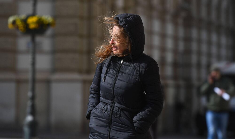 Žena po jakoj košavi šeta