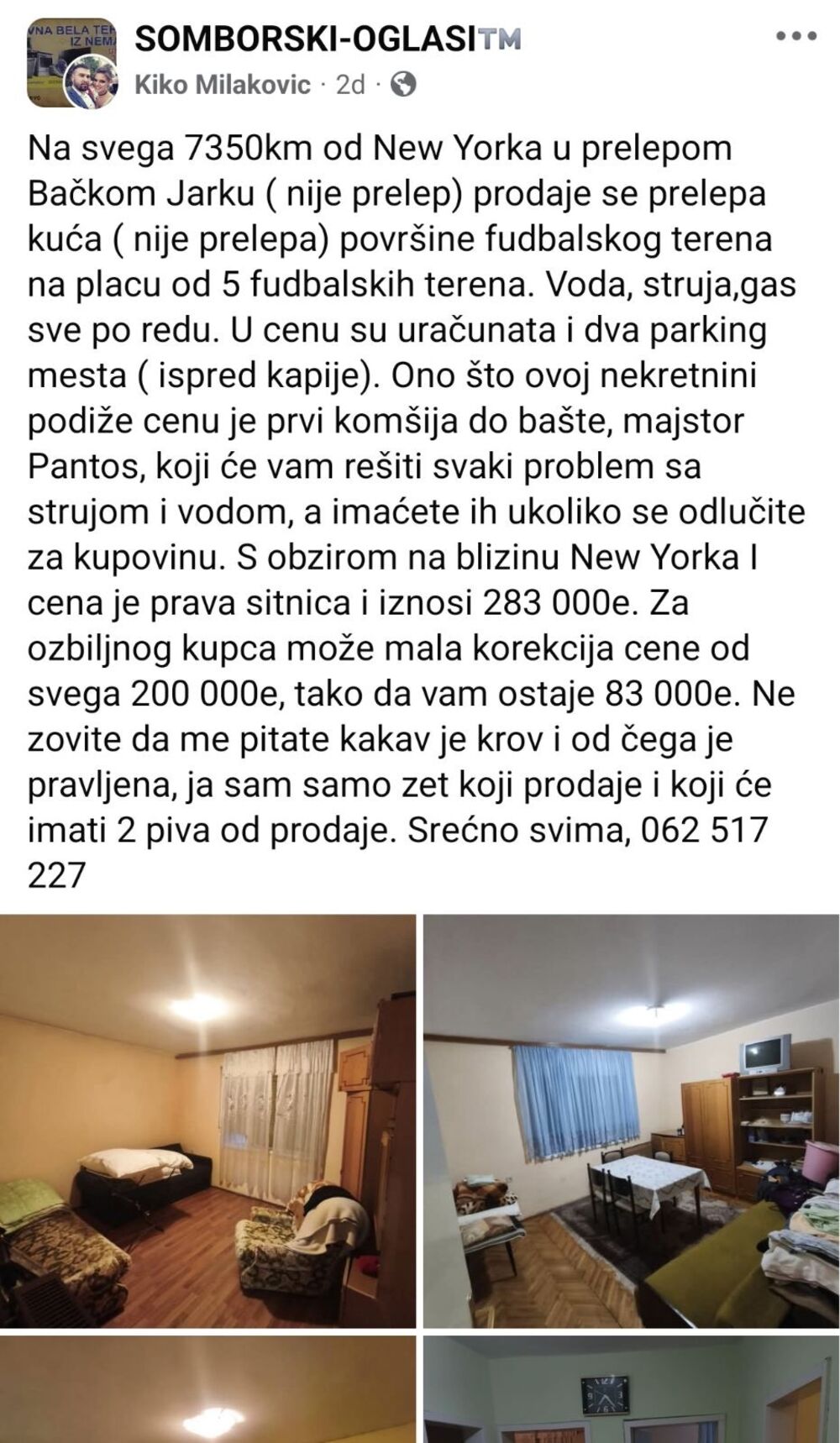 Neobičan oglas za prodaju kuće