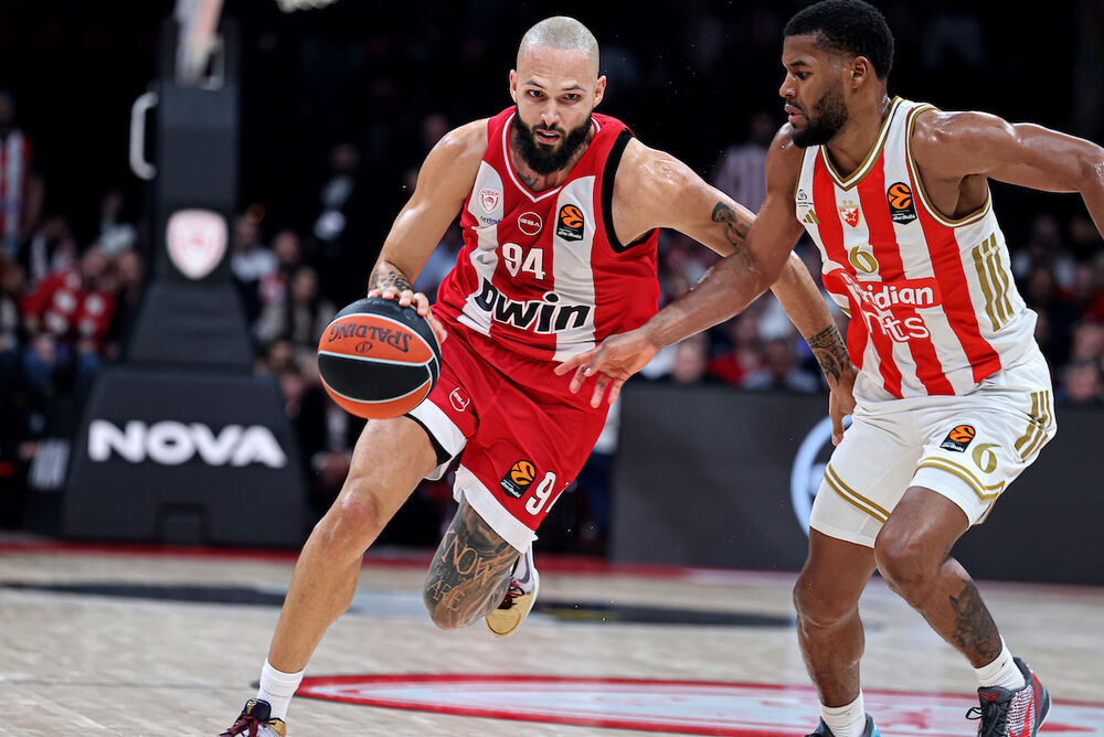 Detalj sa utakmice Olimpijakosa i Crvene zvezde u sezoni 2025/26 Evrolige