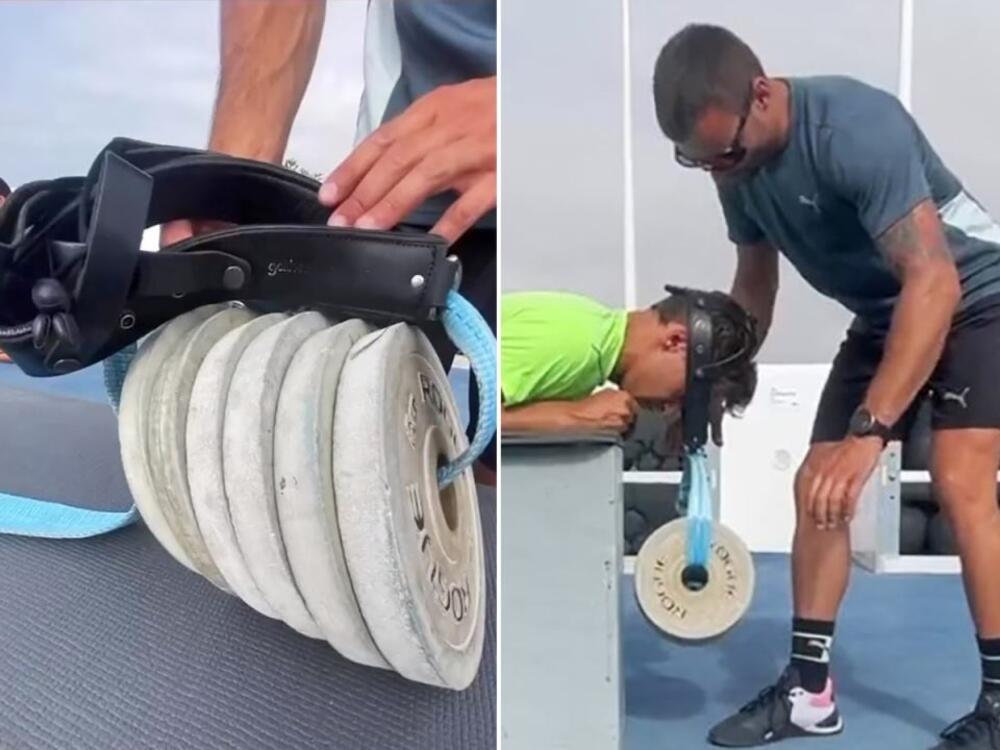 POGLEDAJTE KAKO DŽORDŽ RASEL DIŽE TEGOVE OD 30 KILOGRAMA GLAVOM: Ovako se to vežba u Formuli 1, neverovatna FORMA