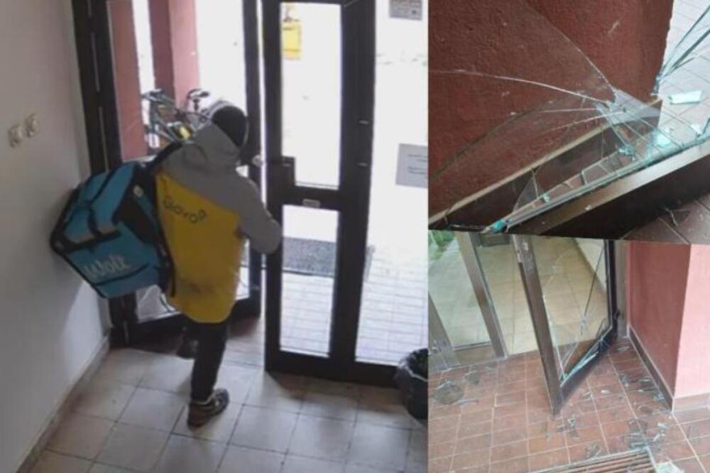 Dostavljač huligan divljao po zgradama na Dorćolu! Polupao vrata na zgradi, kamere sve zabeležile, užas! (VIDEO)