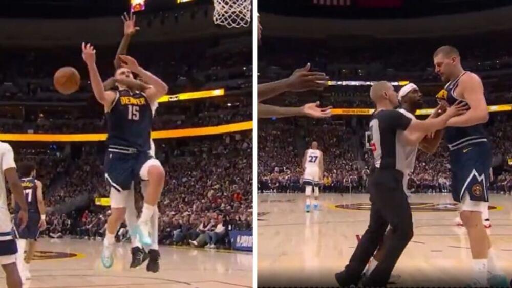 Sudija držao Nikolu Jokića, hteo da se bije nasred utakmice! Poludeo zbog nesportskog poteza rivala (VIDEO)