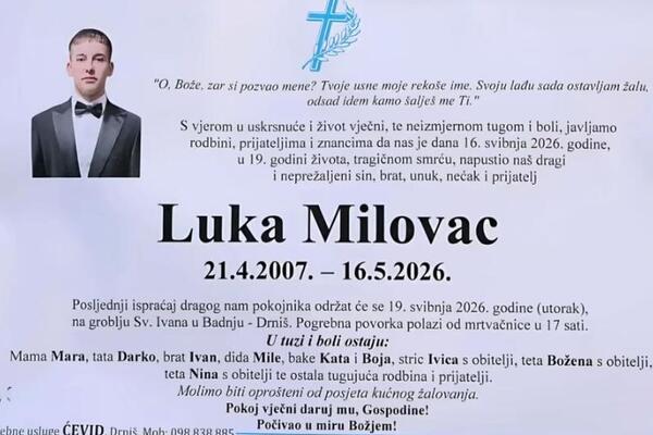 LUKA (19) ĆE BITI SAHRANJEN U ODELU KOJE JE KUPIO ZA MATURU: Drniš zavijen u crno zbog UBISTVA NEDUŽNOG DEČKA!