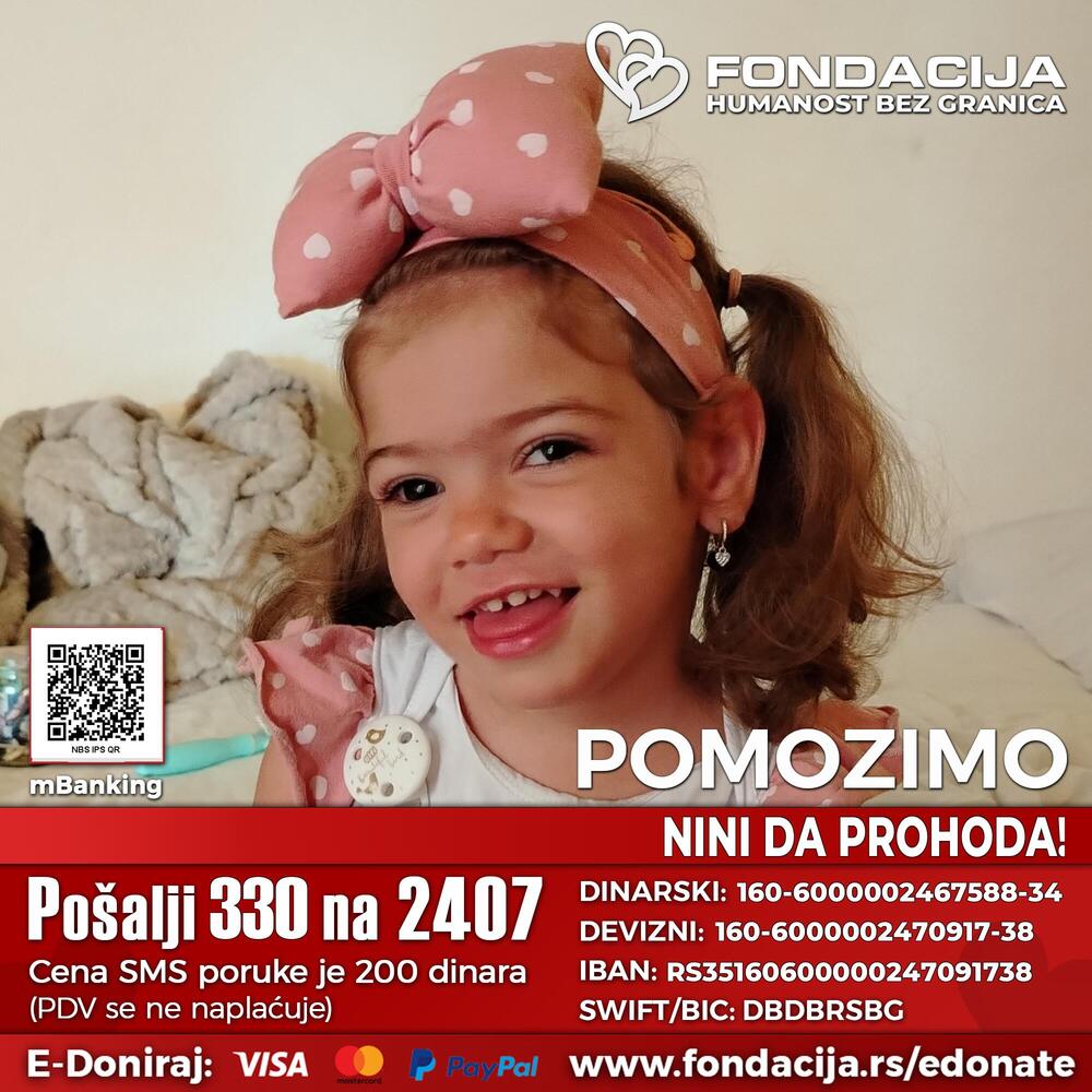 Nina ne hoda i ne govori, potrebna joj je pomoć svih nas: Za njeno bolje sutra pošaljite SMS 330 na 2407
