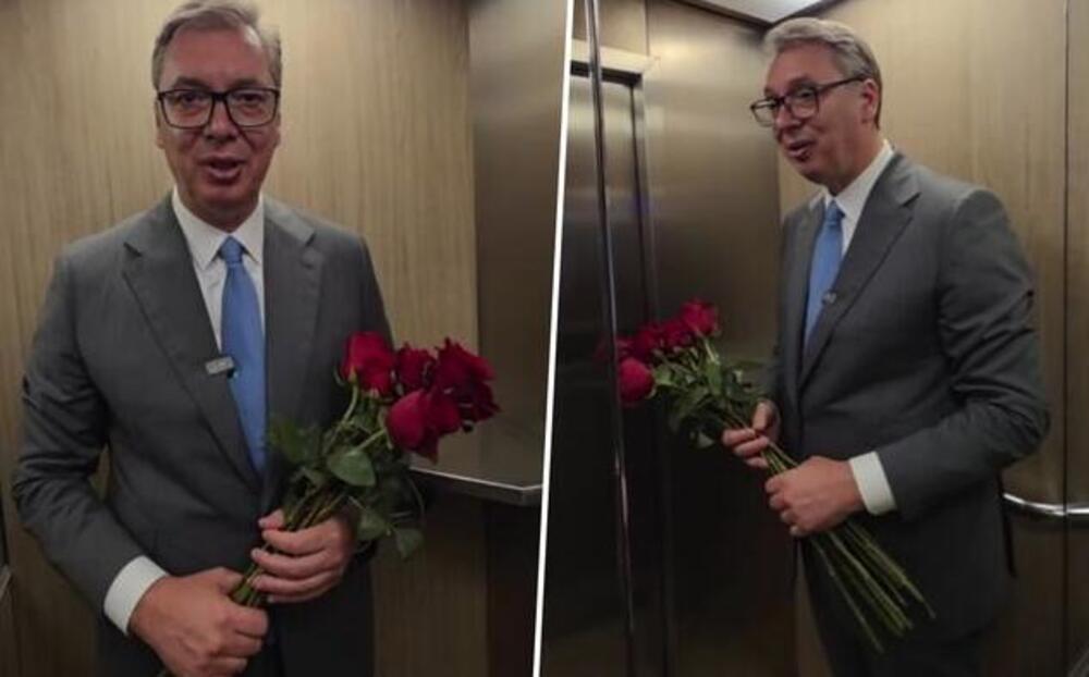 "Samo da im kažem kako mi mnogo znače i koliko ih volim" Vučić objavio snimak iz lifta, u rukama drži ruže (VIDEO)