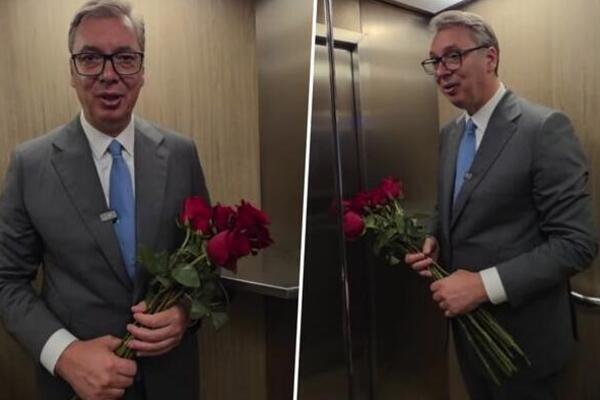 "Samo da im kažem kako mi mnogo znače i koliko ih volim" Vučić objavio snimak iz lifta, u rukama drži ruže (VIDEO)