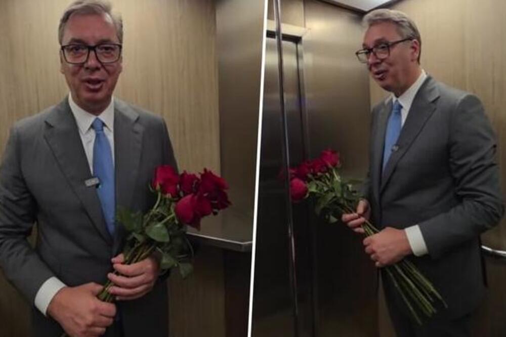 "Samo da im kažem kako mi mnogo znače i koliko ih volim" Vučić objavio snimak iz lifta, u rukama drži ruže (VIDEO)