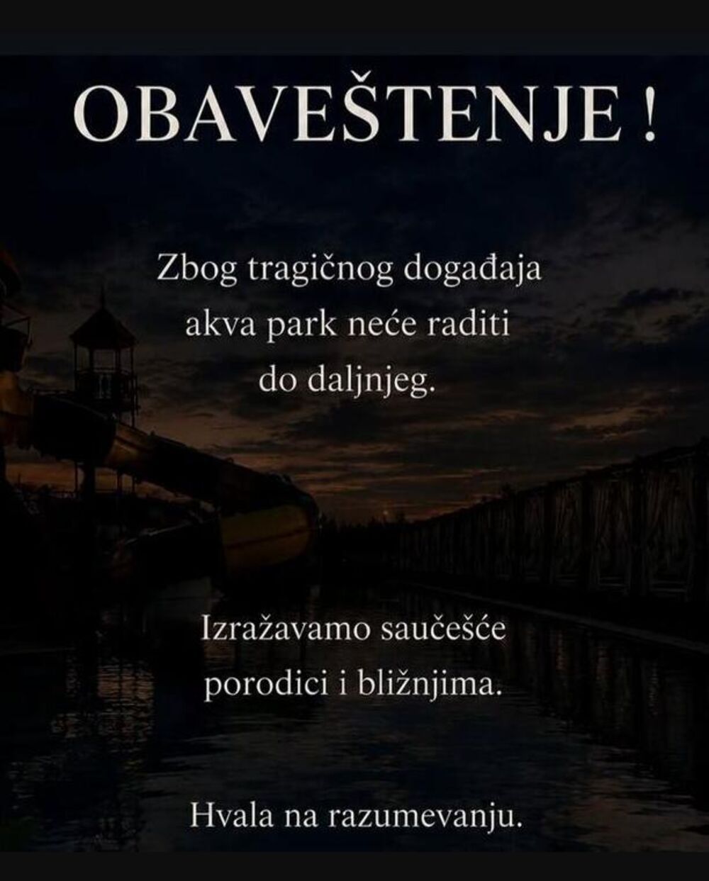 Akva- park Jugovo - obaveštenje