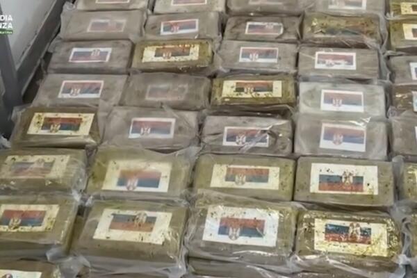 SKORO 800 KILOGRAMA KOKAINA SA SRPSKOM ZASTAVOM ZAPLENJENO U ITALIJI Droga sa sve bananama stigla iz Ekvadora VIDEO