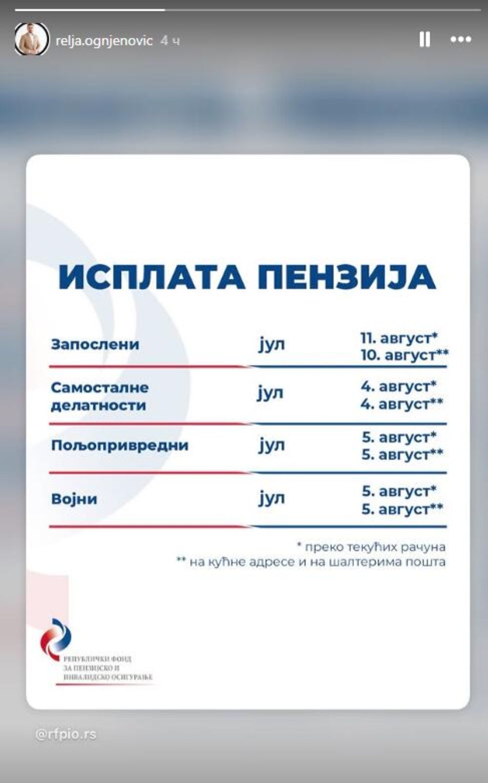 Relja Ognjenović o isplati penzija za jul