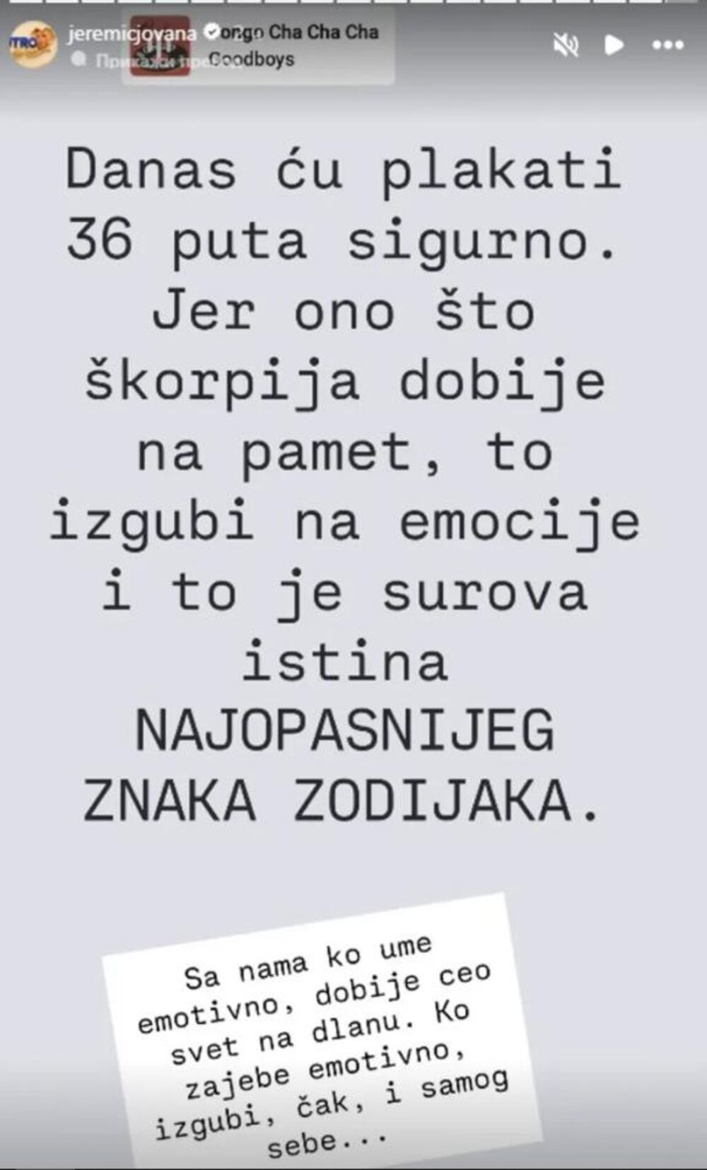 Objava Jovane Jeremić povodom Leinog rođendana