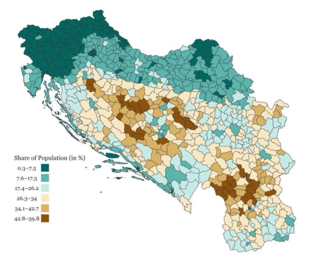 Mapa pismenosti u Jugoslaviji 1961. godine 