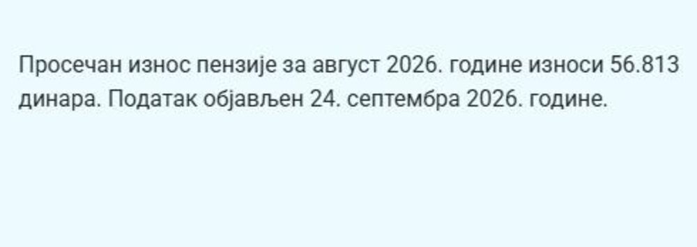 Prosečan iznos penzije za avgust 2026.