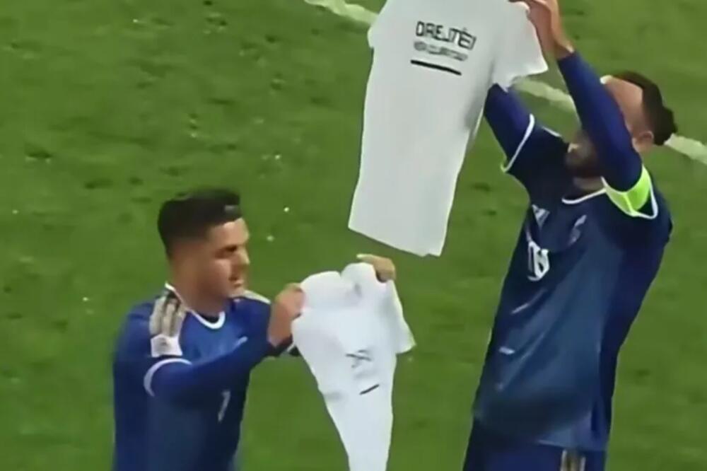 SKANDAL U PRIŠTINI: Murići posle gola pokazao poruku podrške bivšim liderima OVK! UEFA na potezu (VIDEO)