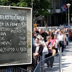 Komšije pomažu vernicima ispred hrama Svetog Save: Dele vodu, kišobrane i slatkiše, a kafići odnose ručak u red za 490 dinara! Jedan lokal sve iznenadio